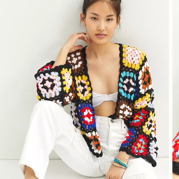 COPY - Anthropologie multicolour square crochet cardigan - Picture 2 of 3